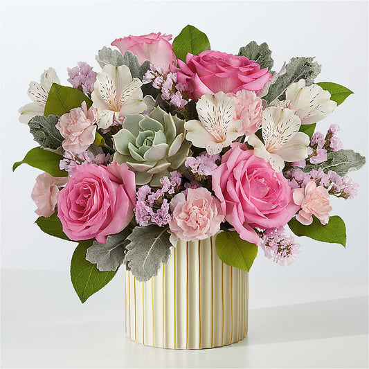 Dusty Rose Bouquet with Ivory Vase –  Tom Thumb, Pleasanton CA