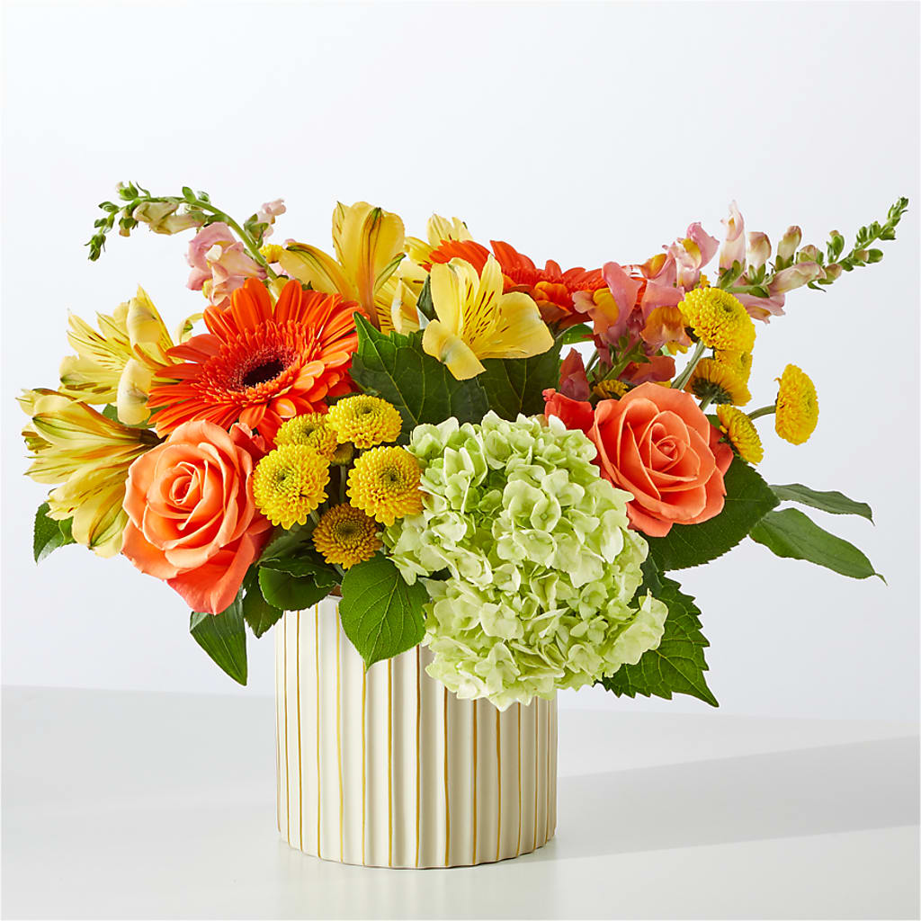 Autumn Sunshine Bouquet with Ivory Vase –  Tom Thumb, Pleasanton CA