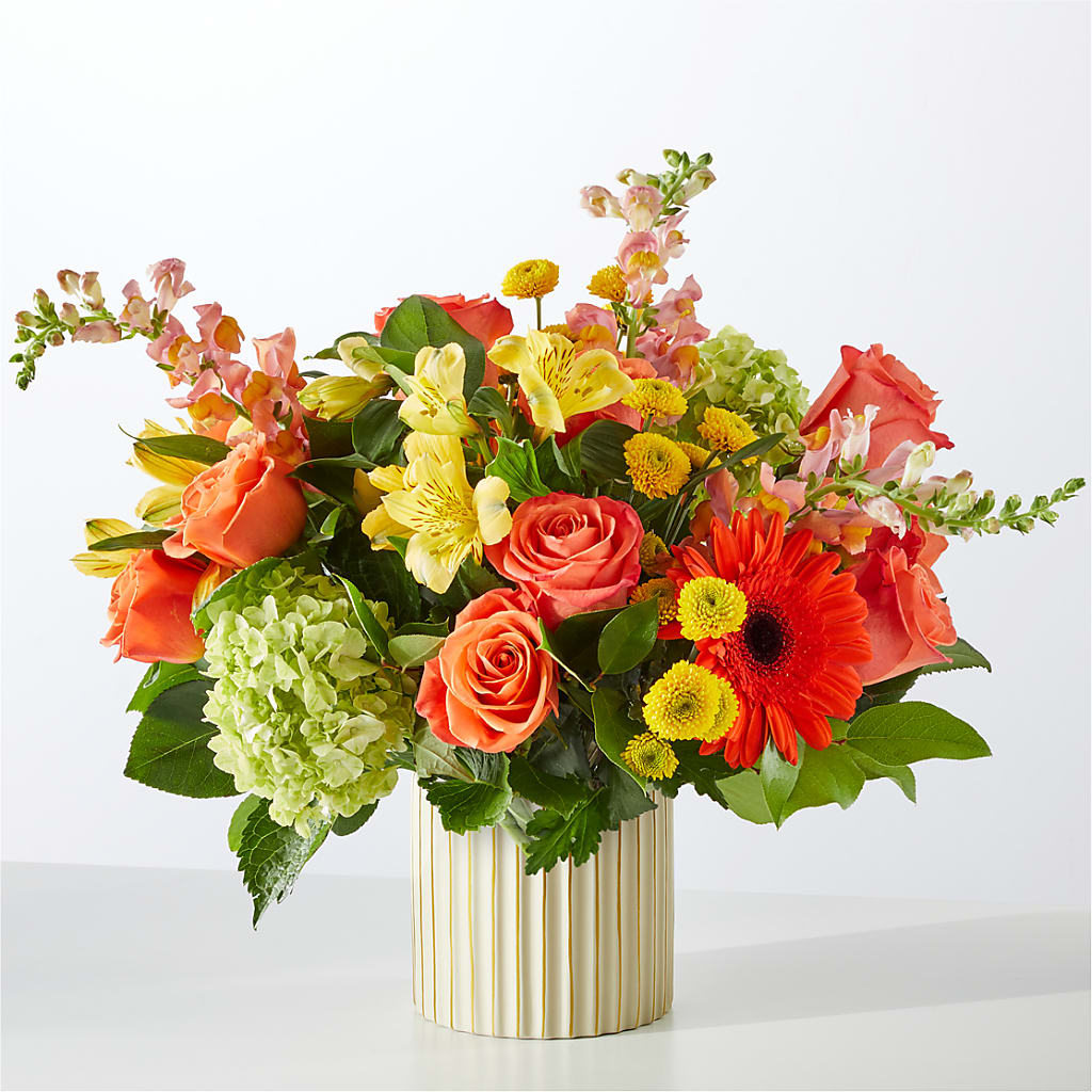 Autumn Sunshine Bouquet with Ivory Vase –  Tom Thumb, Pleasanton CA