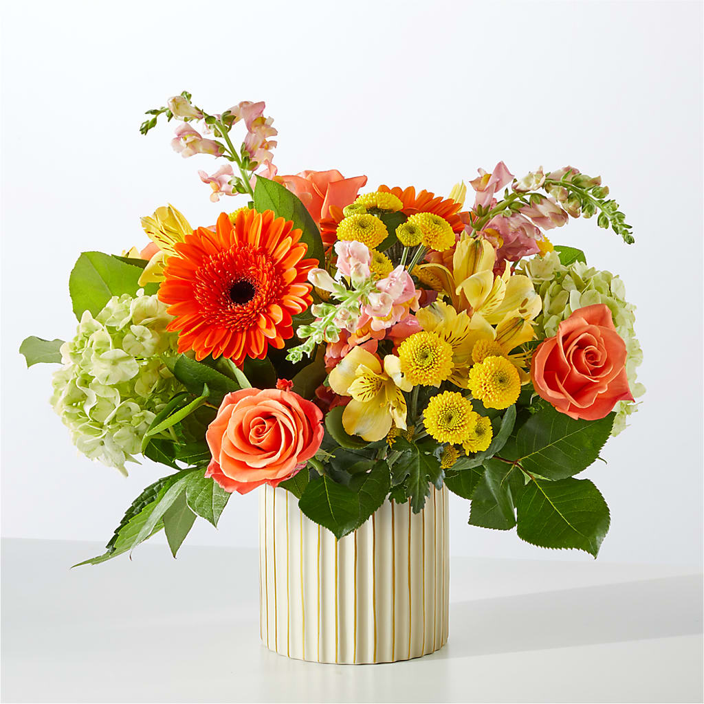 Autumn Sunshine Bouquet with Ivory Vase –  Tom Thumb, Pleasanton CA