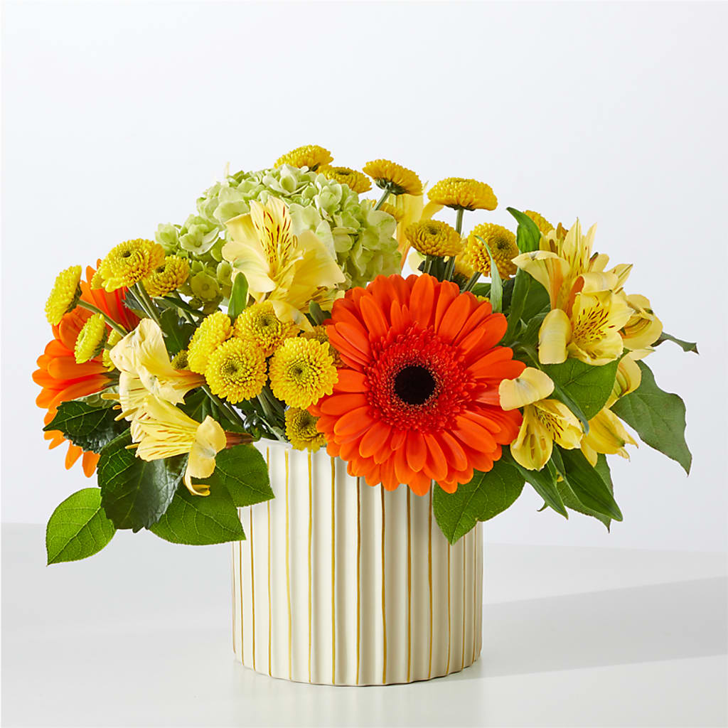 Autumn Sunshine Bouquet with Ivory Vase –  Tom Thumb, Pleasanton CA